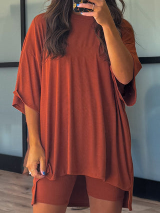 Novi Ribbed Tee + Shorts Set | Rust | +Plus Available
