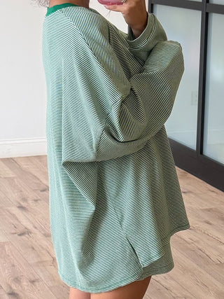 Easy Going Ribbed Stripe Pullover | Green