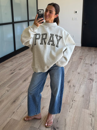 "PRAY" Mock Neck Sweatshirt | Gingham