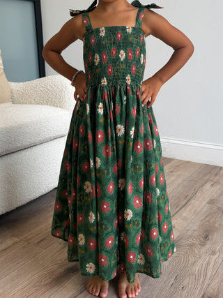 Kids Wildflower Dress | Dark Green | Tiny Talulah | FINAL SALE