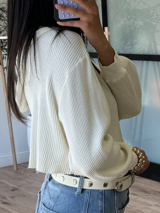 Waffle Knit Crop Zip-Up | Ivory