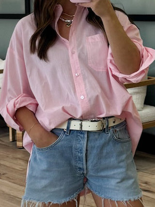 Poplin Cotton Button-Down Shirt | Pale Pink | RESTOCK
