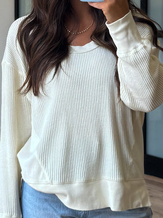 Banner Waffle Knit Top | Ivory