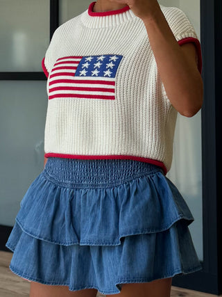 Evette Denim Smocked Skort
