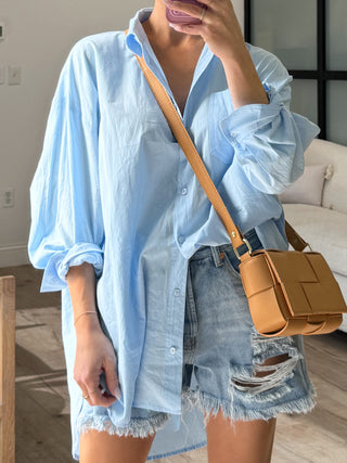 Poplin Cotton Button-Down Shirt | Sky Blue | RESTOCK