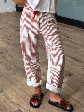 Jules Drawstring Barrel Pants | Rosewood Stripe