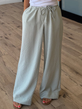 Gingham Leisure Wide-Leg Pants | Light Sage