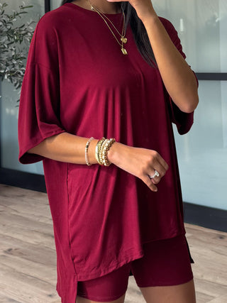 Novi Ribbed Tee + Shorts Set | Burgundy | +Plus Available