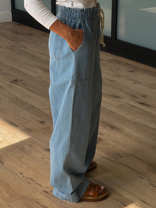 Liv Wide-Leg Drawstring Pants | Light Wash