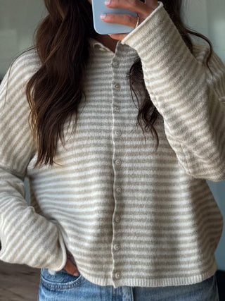 Isla Cardigan | Mini Striped Sand | RESTOCK