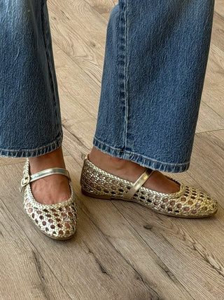 Montez Woven Mary Jane Flats | Gold