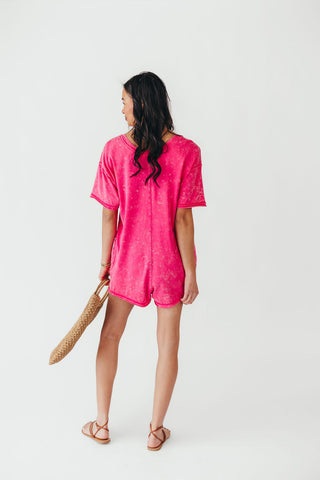 Mineral Wash Casual Romper | Hot Pink