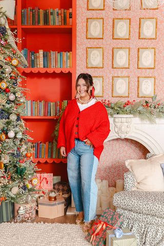 Lev Textured Cardigan | Red | +Plus Available