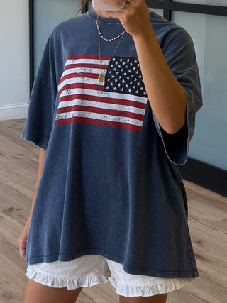 Freedom Flag Oversized Tee | Navy