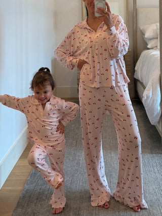 Women's Cherry Pointelle Ruffle Set | +Plus Available