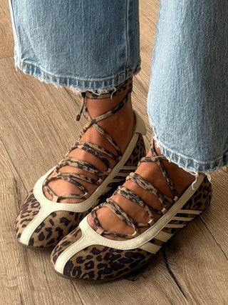 Triple Pointe Lace-Up Ballet Flats | Leopard