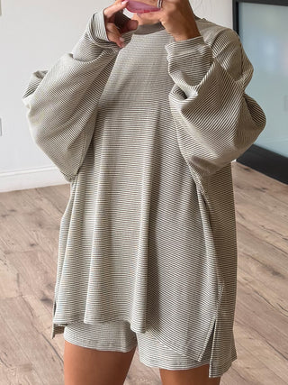 Easy Going Ribbed Stripe Pullover | Ash