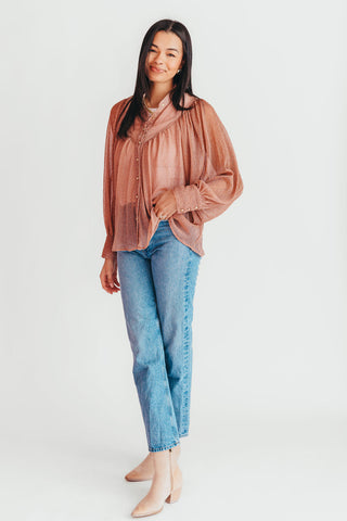 Pleated Shimmer Blouse | Rose Gold