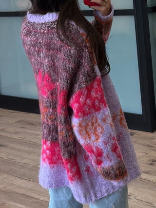 Kinslei Fuzzy Knit Cardigan | Lavender