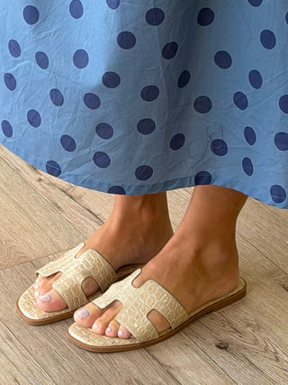 Heritage Croc Embossed Sandal | Bone