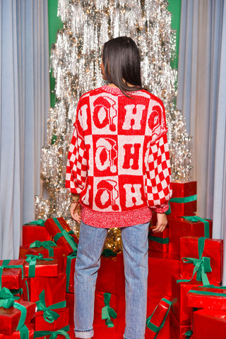 Oversized Checkered 'Ho Ho Ho' Sweater