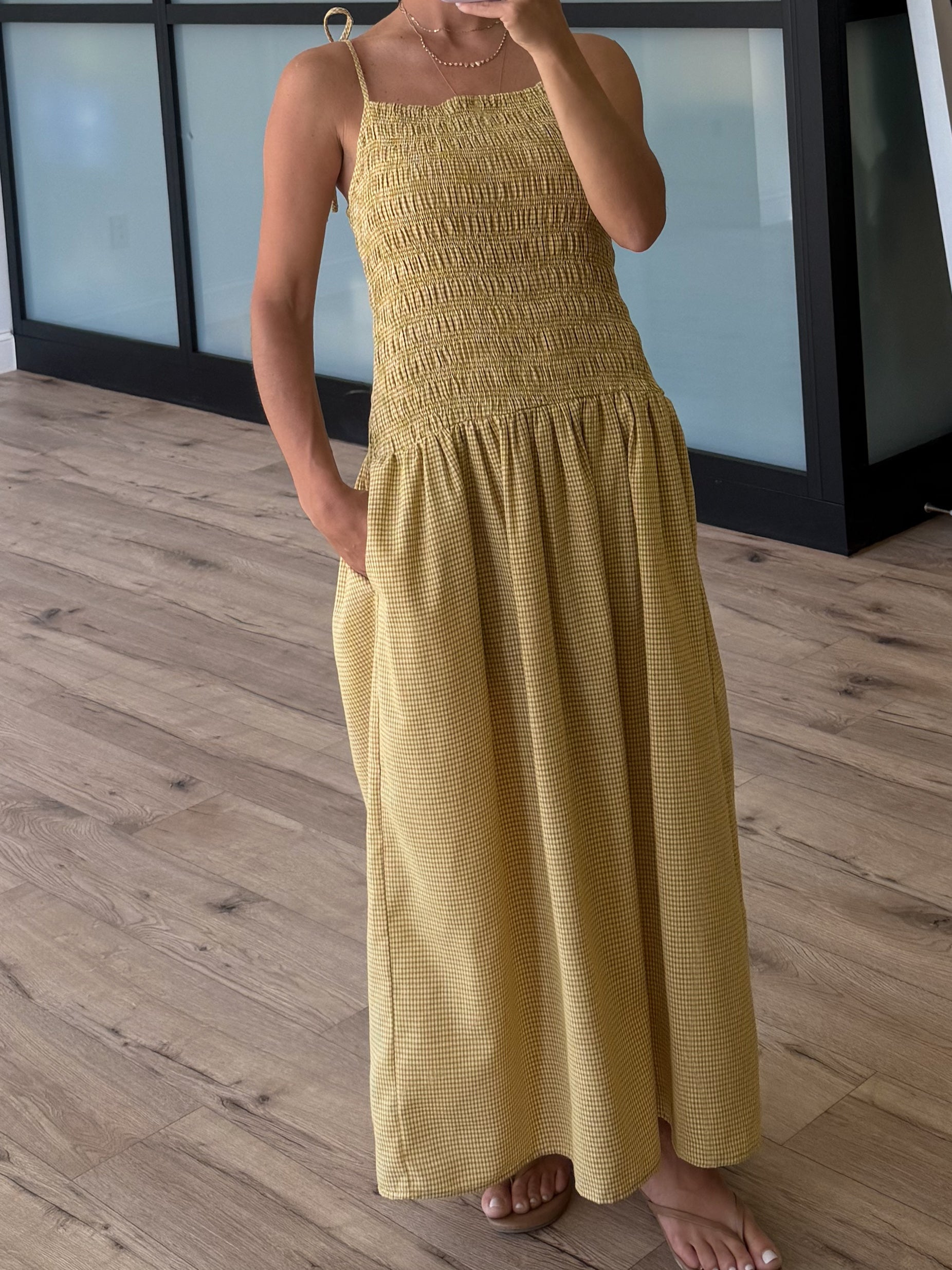 Golden Pine Smocked Drop Waist Dress M