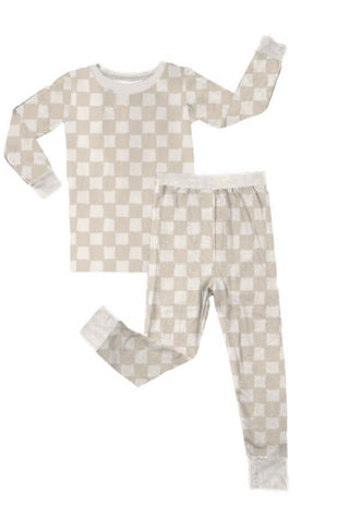 Kids Checkered Pajama Set | Stone | Tiny Talulah