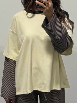 Double Up Oversized Long Sleeve Tee | Vanilla Cocoa