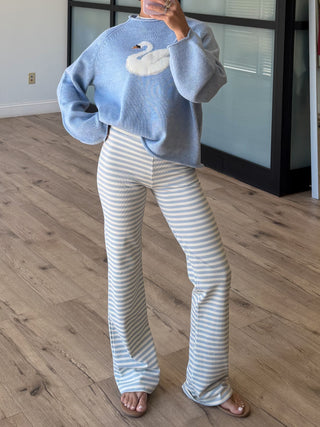 Miah Ribbed Knit Flare Pants | Pale Blue