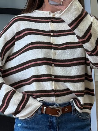 Isla Varsity Stripe Cardigan | Ivory Cocoa