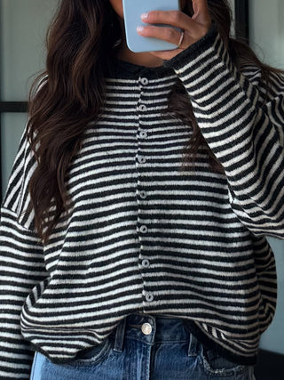 Isla Cardigan | Mini Striped Charcoal