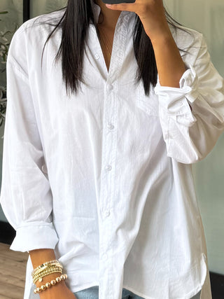 Poplin Cotton Button-Down Shirt | White | RESTOCK