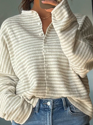 Isla Cardigan | Mini Striped Sand | RESTOCK