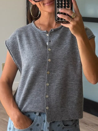 Elsie Button-Front Knit Vest | Grey