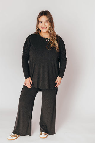 Ally Long Sleeve + Cropped Pants Set | Charcoal | +Plus Available