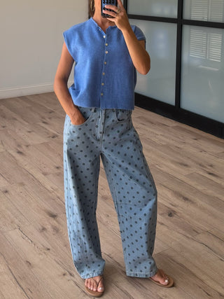 Elsie Button-Front Knit Vest | Blueberry