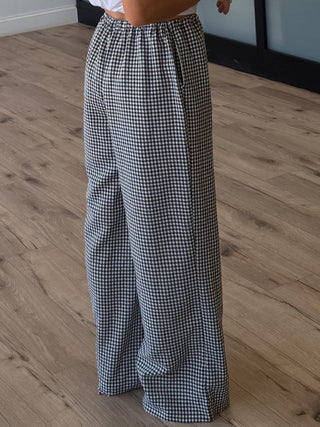 Gingham Leisure Wide-Leg Pants | Black