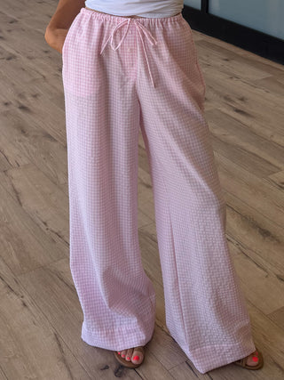 Gingham Leisure Wide-Leg Pants | Pink