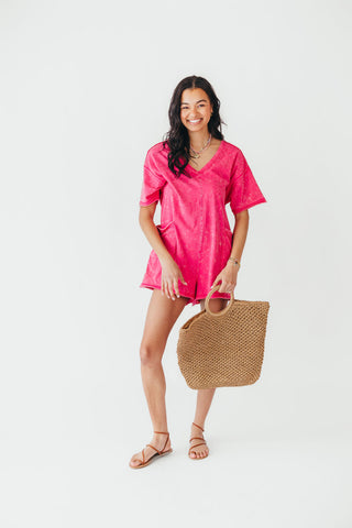 Mineral Wash Casual Romper | Hot Pink