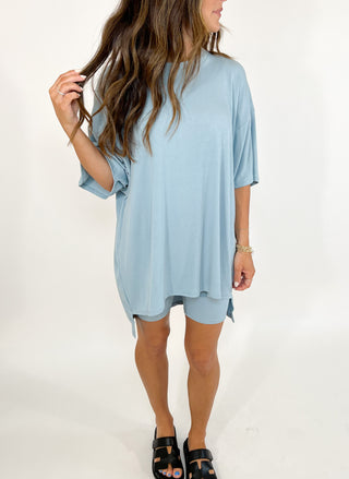 Novi Ribbed Tee + Shorts Set | Sky Blue | +Plus Available