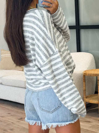 Isla Cardigan | Striped Grey | RESTOCK