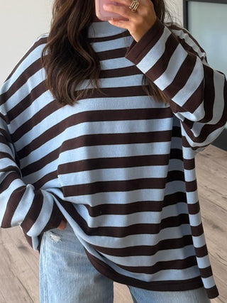 Hidden Hills Stripe Mock Neck Top | Cocoa Breeze