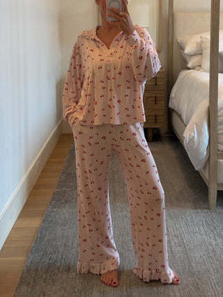 Women's Cherry Pointelle Ruffle Set | +Plus Available