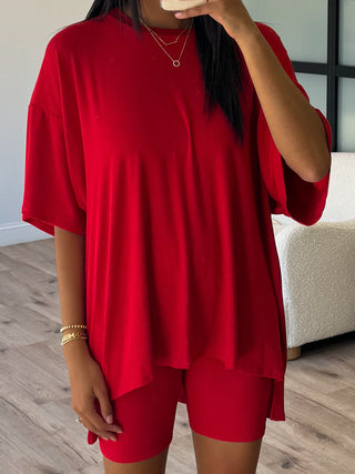 Novi Ribbed Tee + Shorts Set | Cherry | +Plus Available