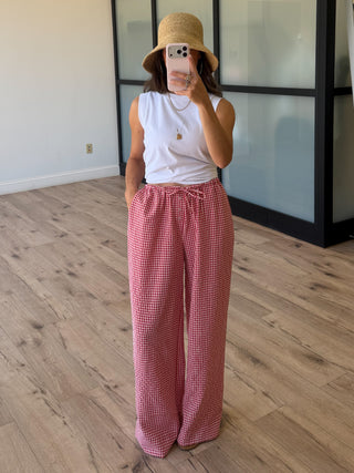 Gingham Leisure Wide-Leg Pants | Cherry