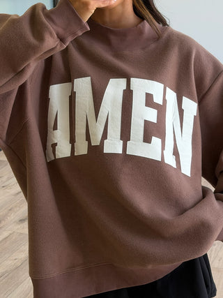 "WWJD/AMEN" Mock Neck Sweatshirt | Chocolate