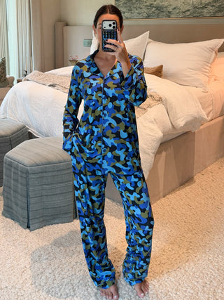 Blue Camo Women's Ribbed Pant Set | +Plus Available