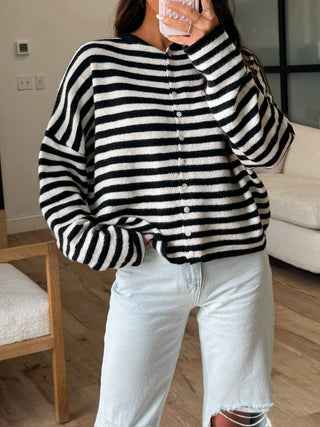 Isla Cardigan | Striped Black | RESTOCK