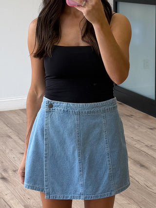 Khoi Denim Wrap Skort | Light Wash