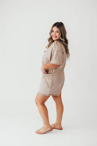 Mineral Wash Casual Romper | Taupe